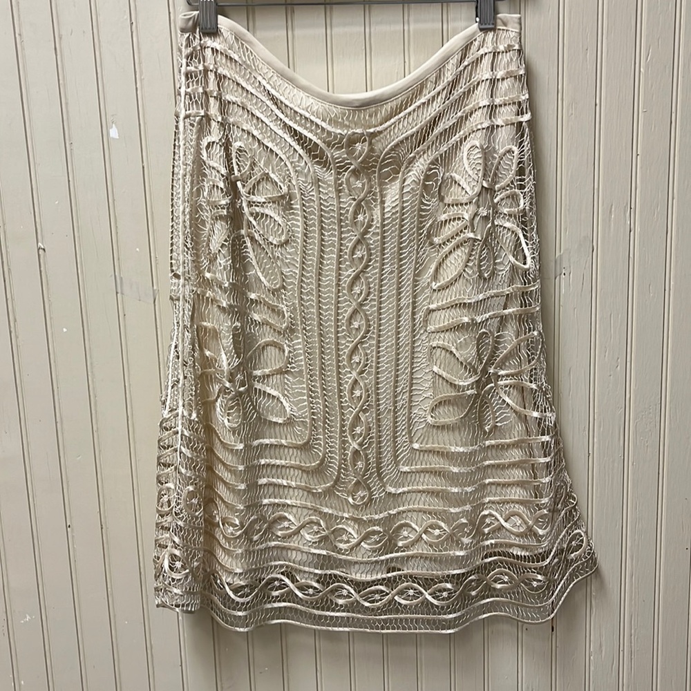 Studio M Silk Lace Skirt SZ M  Light Beige Feminine Romantic